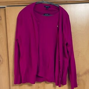 Lands' End Women's Set Fuchsia Short Sleeve Sweater and Cardigan XL (18)